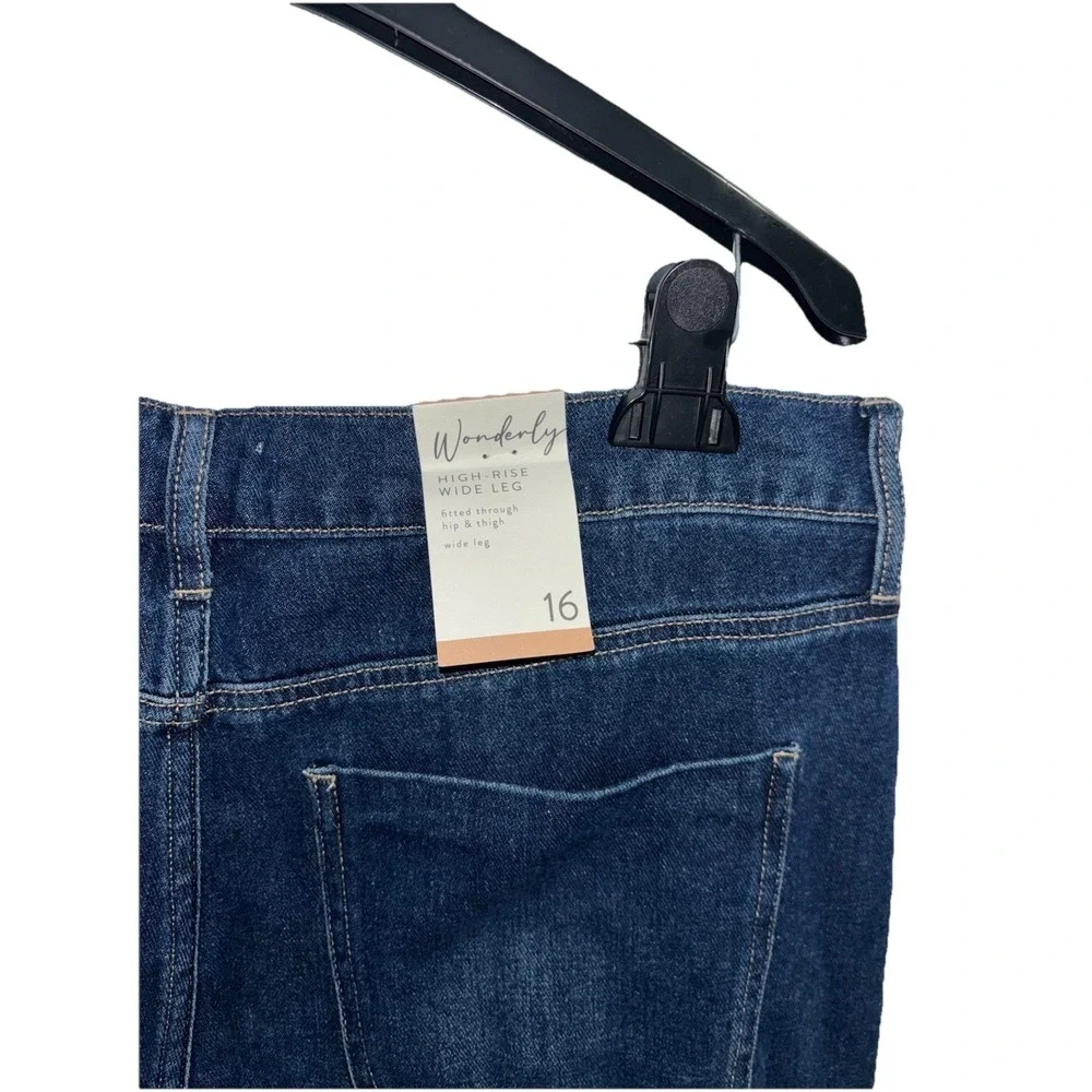 NWT Wonderly High Rise Wide Leg Jeans 16 Tall Long Dark Wash 100% Cotton Pleated